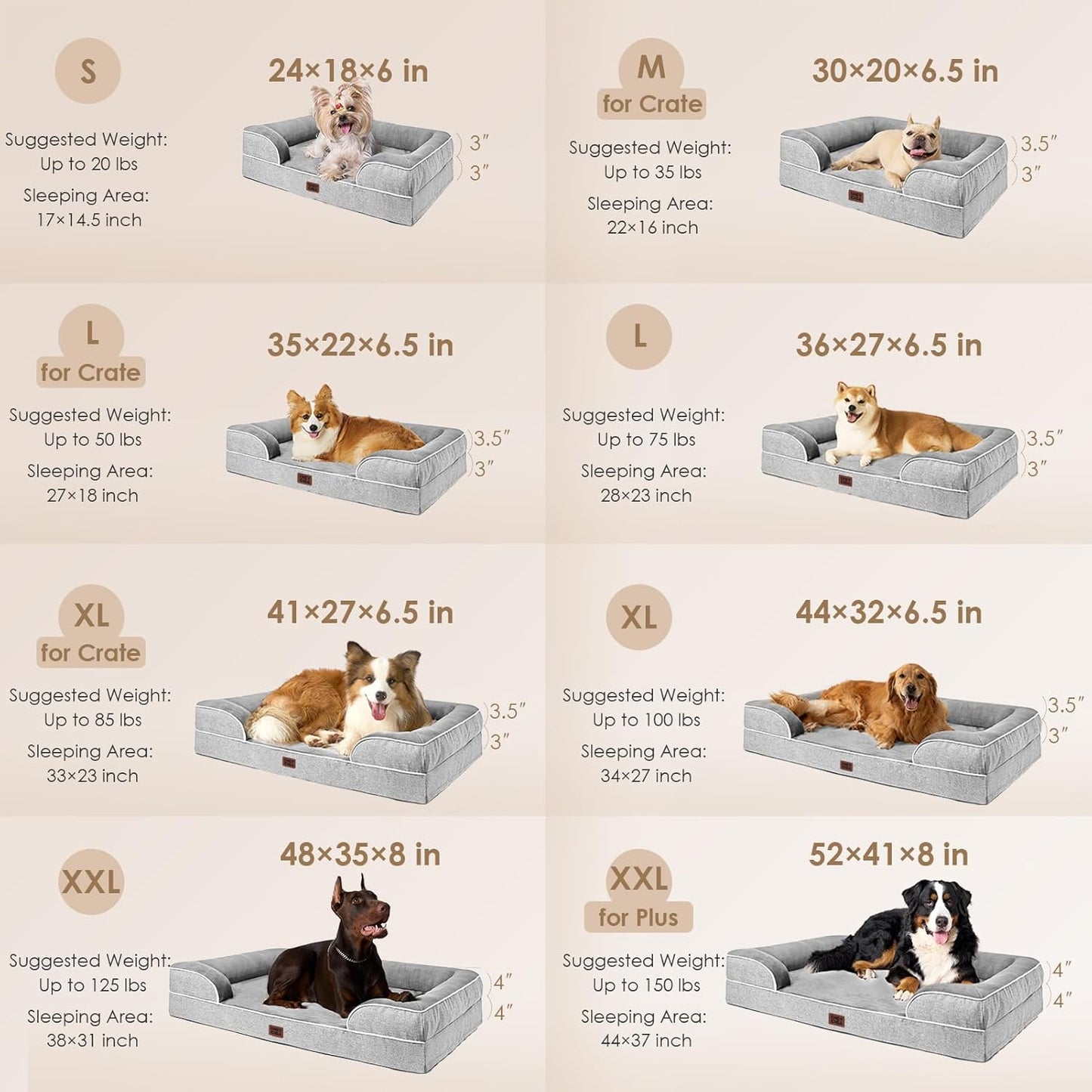 Orthopedic Dog Beds for Extra Large Dogs 44X32Inch, Waterproof Memory Foam XL Pet Bed with Sides, Non-Slip and Egg-Crate Foam Big Dog Couch Bed with Washable Removable Cover, Grey