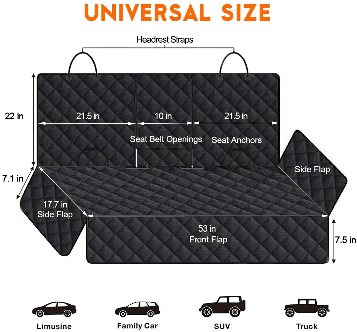 Ultimate Waterproof Dog Car Seat Cover - Non-Slip Back Seat Protector for Cars, Trucks & SUVs, Fits Middle Armrest - Stylish Black Design