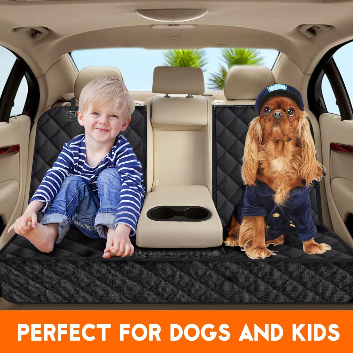 Ultimate Waterproof Dog Car Seat Cover - Non-Slip Back Seat Protector for Cars, Trucks & SUVs, Fits Middle Armrest - Stylish Black Design