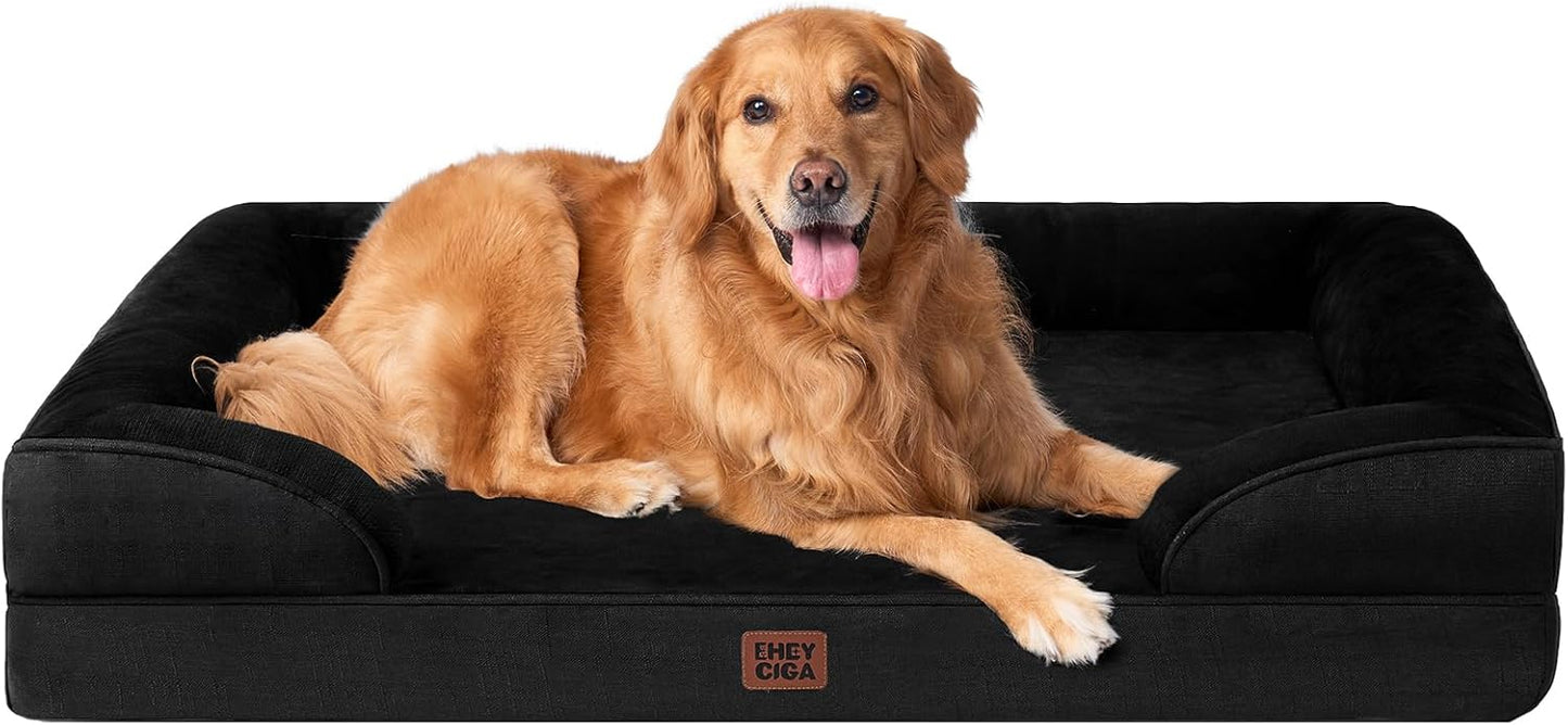 Orthopedic Dog Beds for Extra Large Dogs 44X32Inch, Waterproof Memory Foam XL Pet Bed with Sides, Non-Slip and Egg-Crate Foam Big Dog Couch Bed with Washable Removable Cover, Grey