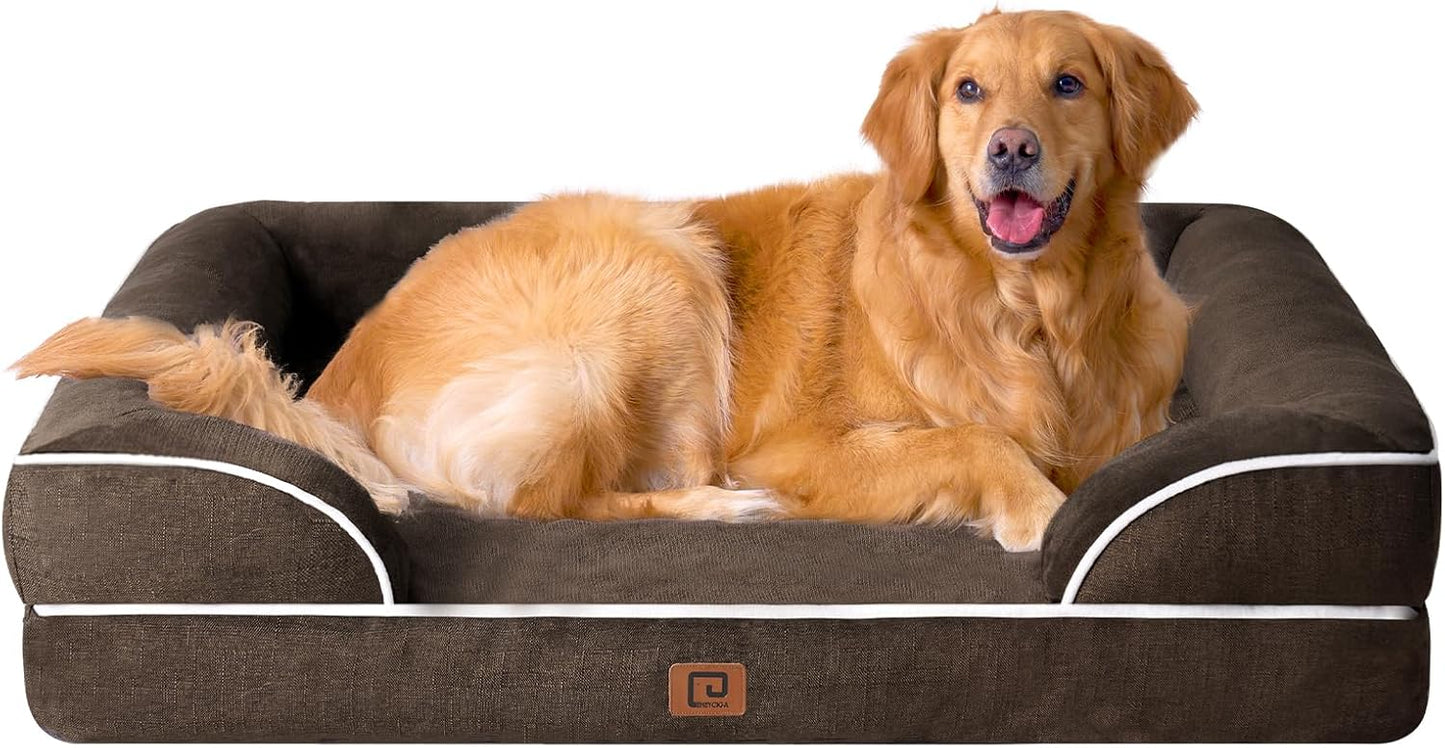 Orthopedic Dog Beds for Extra Large Dogs 44X32Inch, Waterproof Memory Foam XL Pet Bed with Sides, Non-Slip and Egg-Crate Foam Big Dog Couch Bed with Washable Removable Cover, Grey
