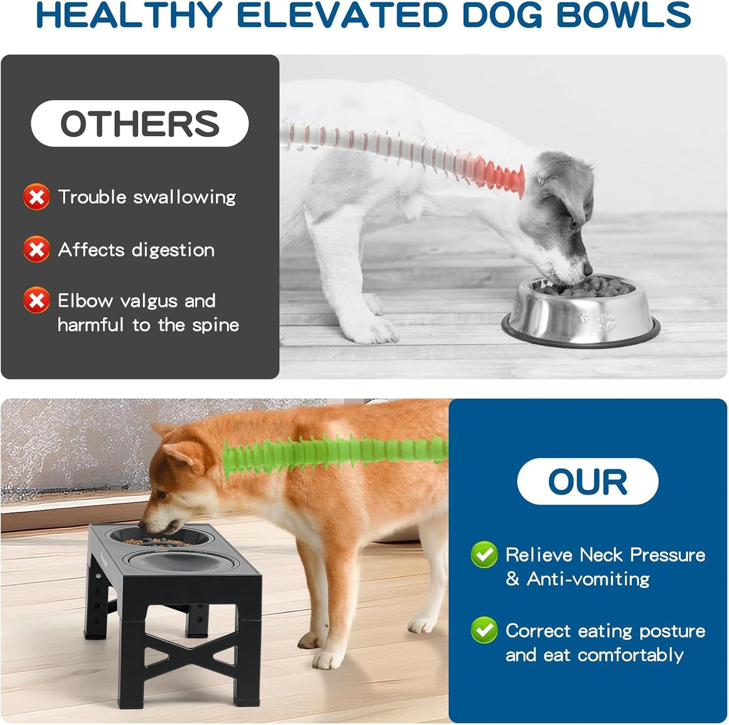 Adjustable 2-in-1 Elevated Dog Bowls – Slow Feeder & Water, 5 Height Levels, Non-Slip, No-Spill Design (Grey)