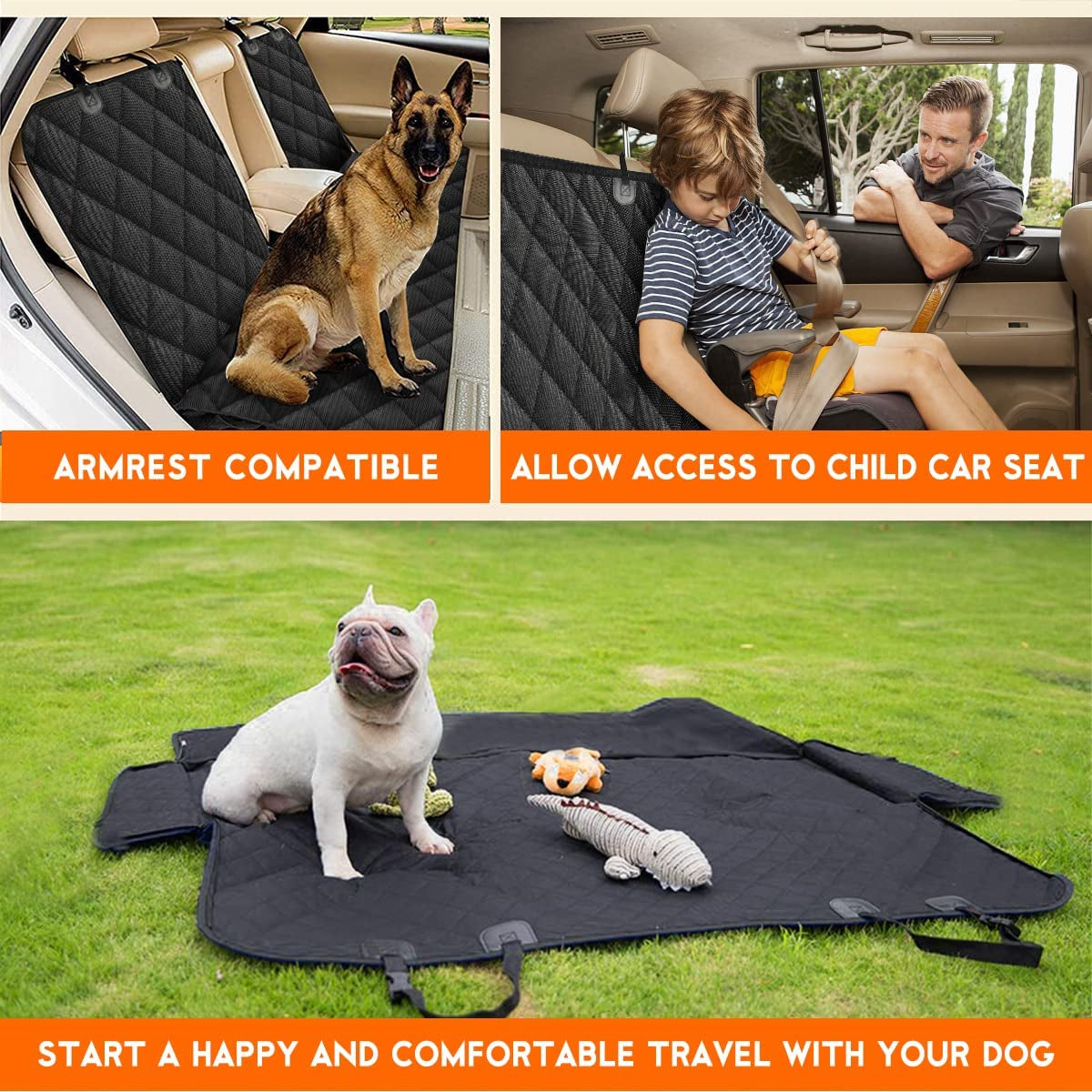 Ultimate Waterproof Dog Car Seat Cover - Non-Slip Back Seat Protector for Cars, Trucks & SUVs, Fits Middle Armrest - Stylish Black Design
