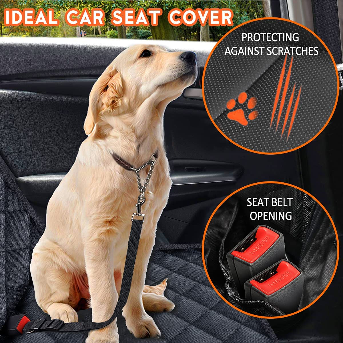 Ultimate Waterproof Dog Car Seat Cover - Non-Slip Back Seat Protector for Cars, Trucks & SUVs, Fits Middle Armrest - Stylish Black Design