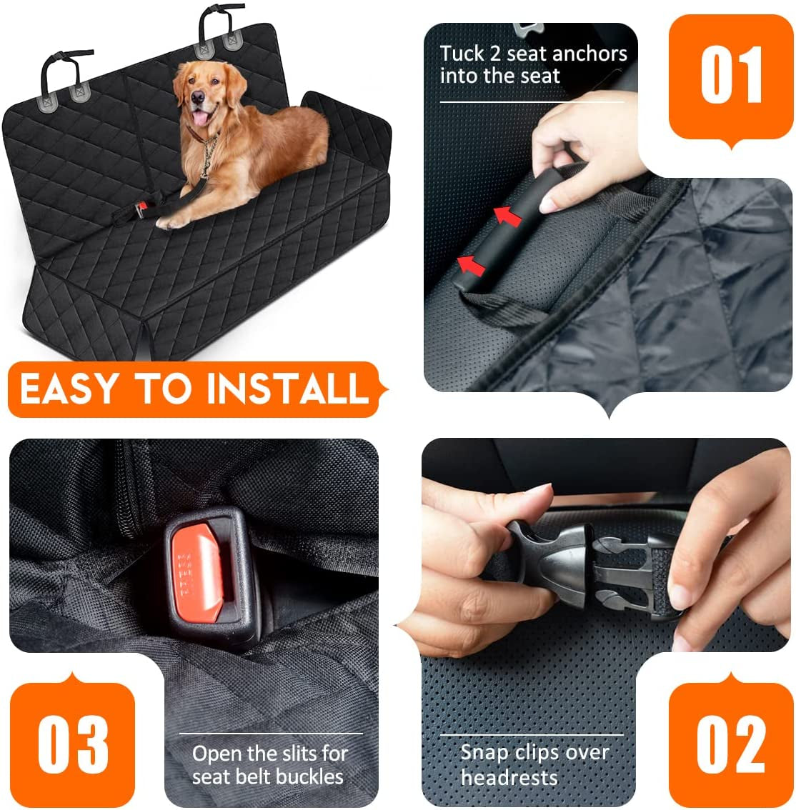 Ultimate Waterproof Dog Car Seat Cover - Non-Slip Back Seat Protector for Cars, Trucks & SUVs, Fits Middle Armrest - Stylish Black Design
