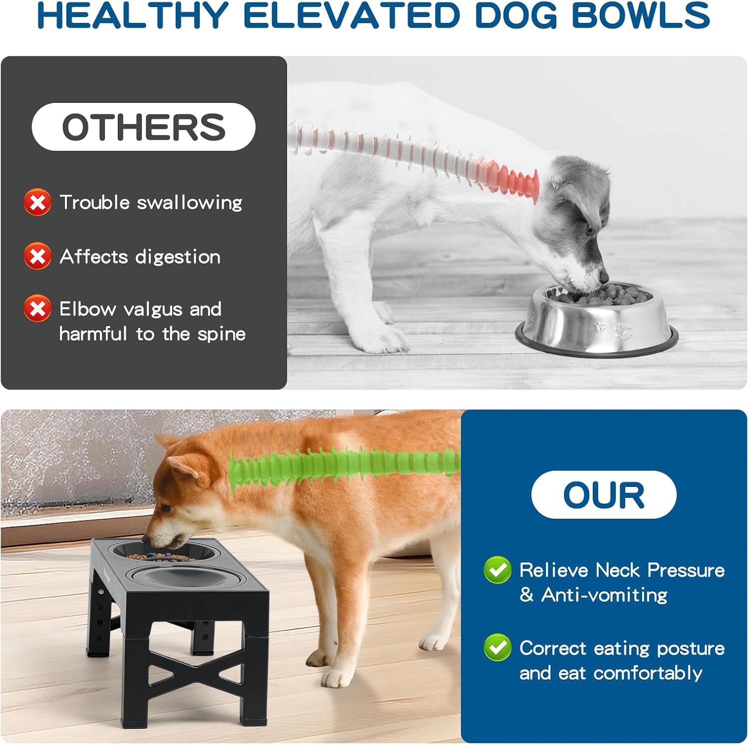 Adjustable 2-in-1 Elevated Dog Bowls – Slow Feeder & Water, 5 Height Levels, Non-Slip, No-Spill Design (Grey)