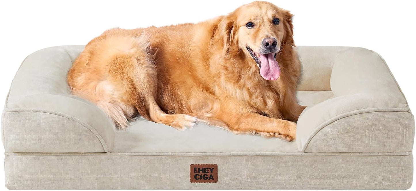 Orthopedic Dog Beds for Extra Large Dogs 44X32Inch, Waterproof Memory Foam XL Pet Bed with Sides, Non-Slip and Egg-Crate Foam Big Dog Couch Bed with Washable Removable Cover, Grey